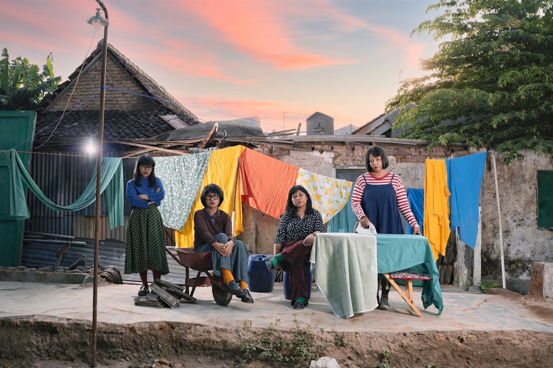 group of people storytelling in village